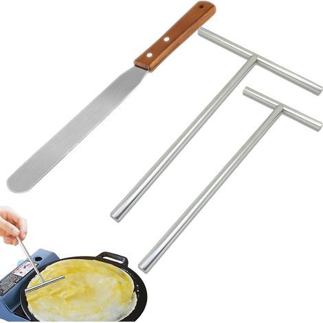 Set of 3 T-Shaped Stainless Steel Pastry Spatulas, Crepe Dispenser, Ideal for Baking Cakes, Spreading Jam, and Cooking Crepes and Pancakes (1/5)