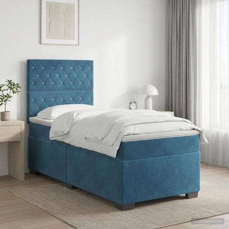 vidaXL Lit boxspring avec matelas Bleu 100 x 200 cm Velours (1/5)
