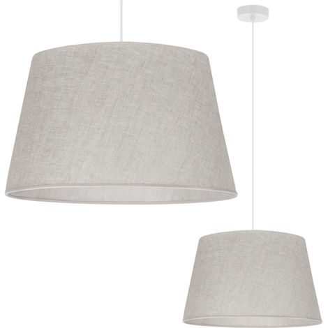 LÁMPARA COLGANTE, CONO DE LINO, BLANCO, 1 PLANO, PANTALLA BEIGE CLARO, L01 44CM