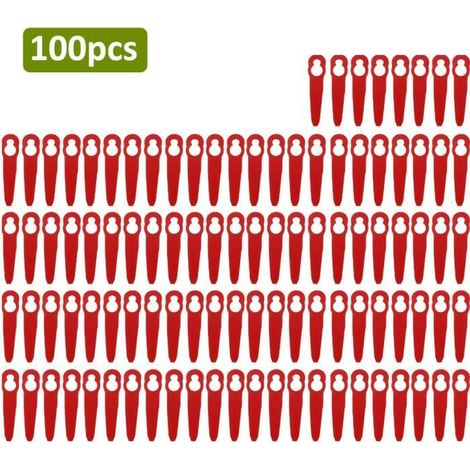 Lot à 100 lames en plastique pour coupe-bordure Florabest LIDL, avec trous de 12 mm et 7 mm.