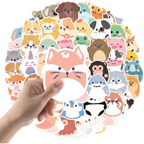 Lot de 60 autocollants animaux, vinyle imperméable, design mignon, pour ordinateur portable, skateboard, scrapbooking, enfants (1/5)