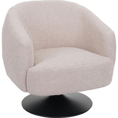 Lounge-Sessel HHG-067, Cocktailsessel Sessel drehbar, Bouclé Stoff Metall creme-beige