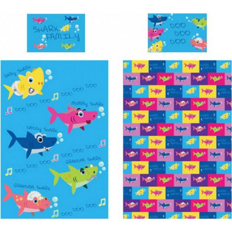 Parure de lit Baby Shark - taie d'oreiller famille de requin - 135 cm x 200 cm (1/3)