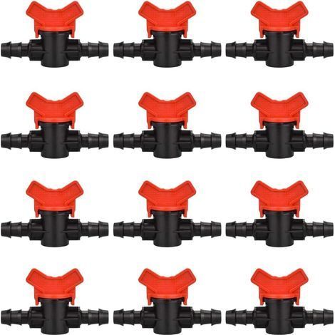 12 PCS Robinet de Jardin pour Tuyau, Tuyau Vanne d'irrigation 16 16mm Robinet d'arrêt raccord en Plastique pour Le contrôle extérieur de la vanne d'eau de Jardin (Noir + Rouge) (1/5)