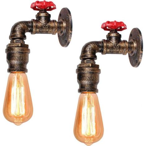 appliques murales industrielles tubulaires vintage, style rétro, en forme de tuyau d'eau, culot E27 rouille (ampoules non incluses) (1/5)