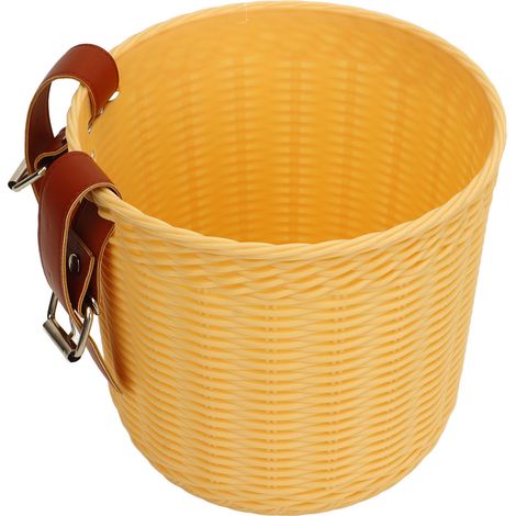 Panier de Vélo en Osier Tressé, Grand Panier Rond avec Poignée Avant Jaune, Capacité Élevée pour Accessoires