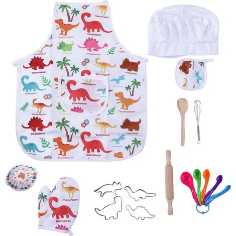 Tablier dinosaure et gants de four pour enfants, ensemble de chef pâtissier, jeu de rôle en cuisine, jouets de déguisement (1/5)