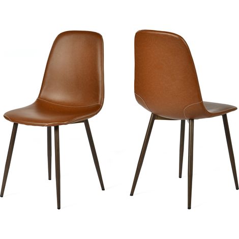 Meubles Cosy Set 2 Sedie da pranzo Charlton PU - stile scandinavo, rivestimento PU marrone, gambe in metallo effetto legno noce scuro