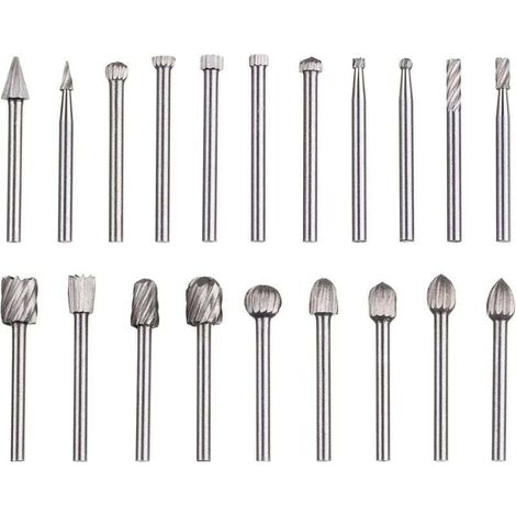 Ce coffret de 20 limes rotatives en acier rapide au tungstène possède une tige de 3 mm de diamètre et est compatible avec les outils rotatifs Dremel. Il convient au travail du bois, à la sculpture, à