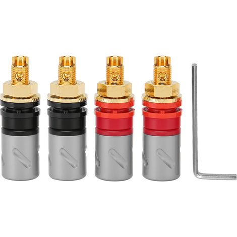 4pcs Prise Banane 4mm Noir Rouge Doré Plaqué Or Libre Soudure Enceinte Amplificateur Borne Connexion (1/5)