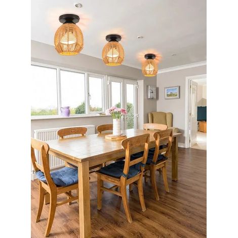 3x Plafonnier Industriel en Cage,Lampe de Plafond en Rotin et Métal Abat-jour Design Ellipse Style Vintage pour Salon Chambre (1/5)