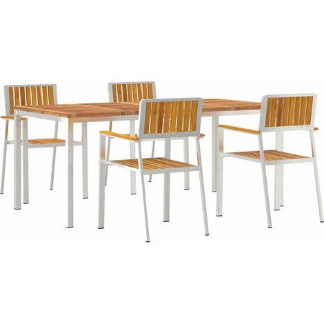 Ensemble de repas extérieur 5 pcs Marron Bois d'Acacia Massif