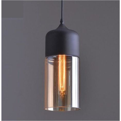 VURAHOME - Suspension en verre à vent industriel d'art rétro (noir droit + ambre, pas de source de lumière) (1/4)