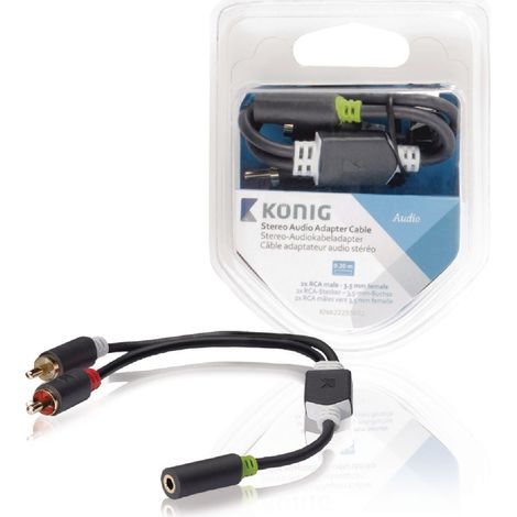 König Cable adaptador de audio estéreo 2x RCA macho - hembra de 3,5mm 20 cm en gris, alta calidad, cable reforzado (1/5)