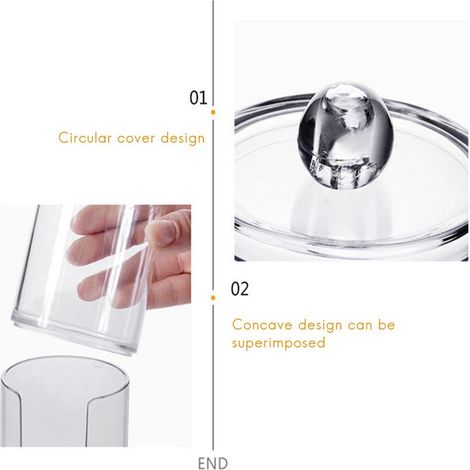 Organiseur Cosmétique Cristal PS Transparent 17x6.8cm Cylindre pour Coton et Cotons-Tiges Boîte Stockage 2 en 1 Antipoussière (1/5)