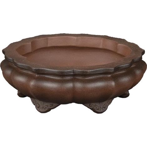 Vaso per bonsai rotondo (forma a fior di loto) in gres 13x13x3,5 cm - ZM19