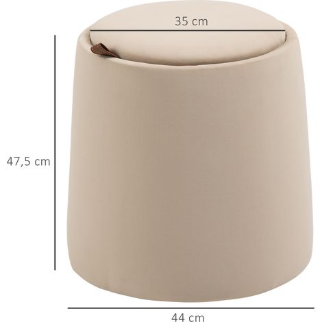 Pouf rond rangement, velours beige, couvercle démontable, Ø44 x 47,5 cm, idéal comme table d'appoint et ottoman de stockage. (1/5)