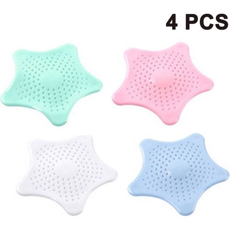 Lot de 4 filtres à cheveux en forme d'étoile de mer colorée pour salle de bain, baignoire et douche. Protection et filtre pour bonde de cuisine. (1/4)
