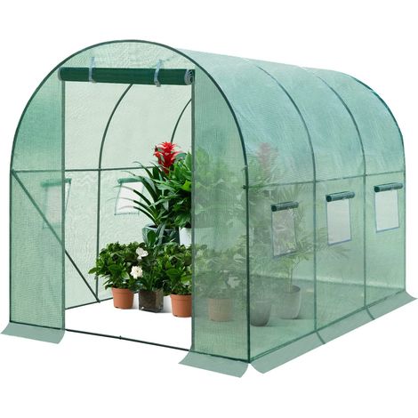 Woltu – Serre tunnel en acier galvanisé 200x300x190cm – Bâche PE 140g/㎡ résistante UV – 6 fenêtres et 1 porte – GWH00902GN