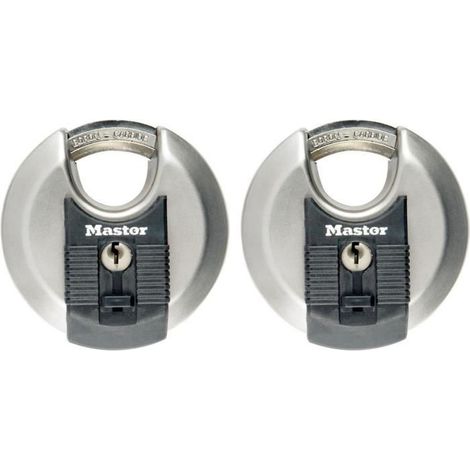 MASTER LOCK Disc-Vorhängeschloss [Schlüssel] [Edelstahl] [Außenbereich] [2er-Pack] M40EURT - Ideal für Lagerräume, Garagen etc. (1/5)