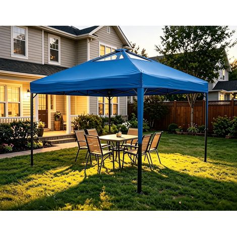 tonnelle pop-up pliable 3x3 m cadre acier renforcé double toit aéré imperméable anti-UV bleu jardin terrasse (1/5)
