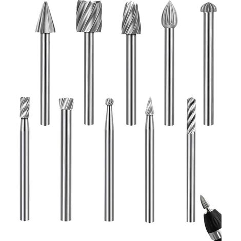10 Pièces Fraises Rotatives en Carbure de Tungstène Tige Compatible Outil Rotatif pour Sculpture Bois Gravure Métal Meulage Polissage Perçage Débavurage Travail du Bois Accessoires (1/5)