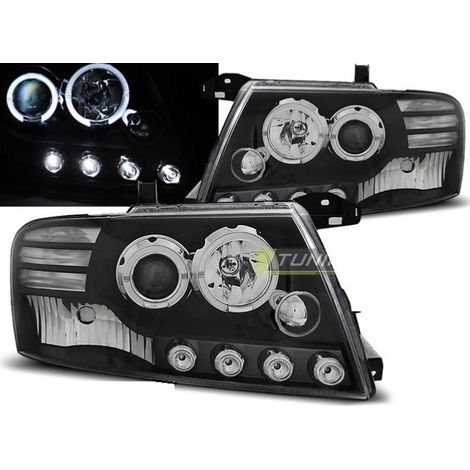 Paire de feux phares Mitsubishi Pajero 01-06 angel eyes LED noir-27361593