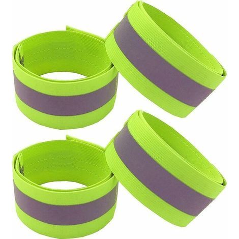 Set 4 Bande Réfléchissante Brassard Sécurité - Haute Visibilité Vélo Running Enfant - Élastique Scratch Fluo (1/5)