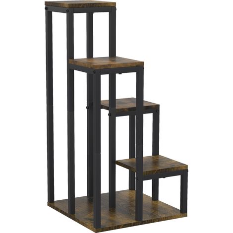 Pflanzenständer, 4-stufiges Blumenregal mit unterschiedlichen Höhen, Stahlrahmen, 40 x 40 x 81 cm, schwarz