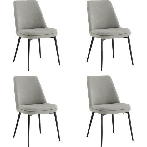 Lot de 4 Chaises de Salle à Manger, Pieds en Métal, Avec Dossier,en Chenille Gris clair (1/5)