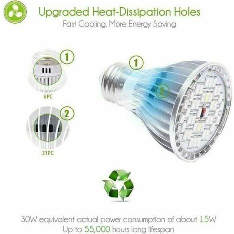 Ampoule Led - 30 W - E27 - Spectre Complet - Lumiere Bleue Et Rouge Pour Croissance Plantes - 40 Led - Interieur Serre Aquarium