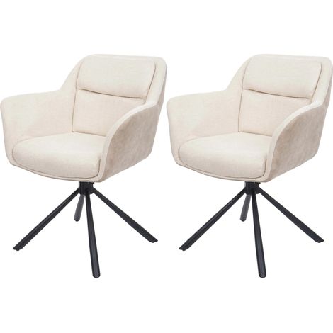 Set 2 sedie pranzo con braccioli seduta girevole in tessuto PVC panna e ferro 040007362
