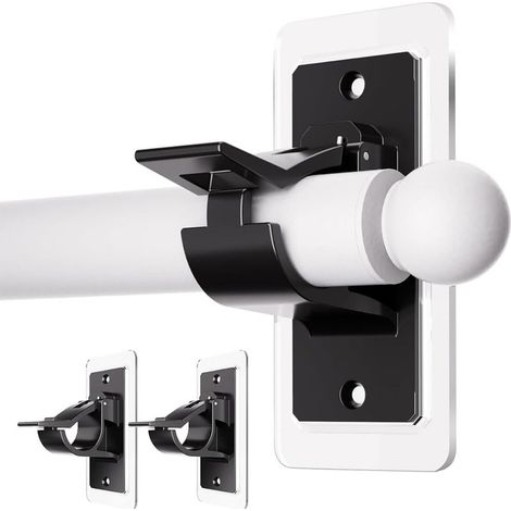 Set mit 2 selbstklebenden Gardinenstangenhalterungen, kein Bohren erforderlich – Klebehaken ohne Nägel – Für Badezimmer – Schwarz (1/5)