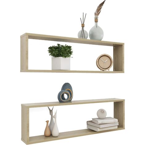 Étagères cube murales 2 pcs Chêne Sonoma 100x15x30 (1/5)