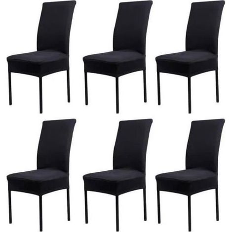 Housse de Chaise Extensible Universelle Noir Lot de 6 (1/4)