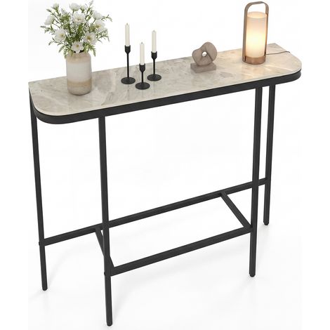 COSTWAY Entryway Table Modern Sofa Console Table with Faux Marble Top Grey (1/5)