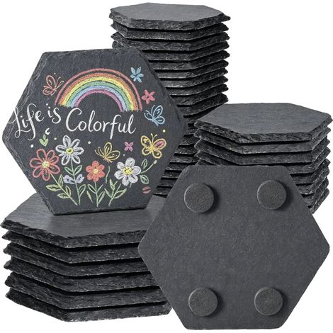 Schieferuntersetzer, hitzebeständig, rutschfestes Design, 12PCs hexagonal (1/2)