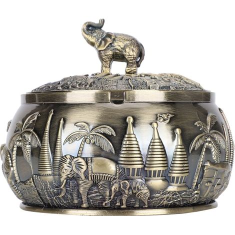 Cendrier rétro coupe-vent en alliage de zinc avec couvercle, un cadeau de décoration intérieure unique. (1/5)