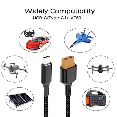 Câble de charge USB-C Type-C vers XT60 PD 100 W 20 V/5 A (voir illustration) (1/5)