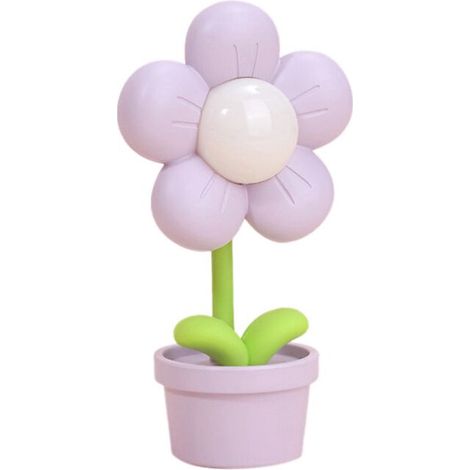 Lámpara de noche con forma de flor de dibujos animados a pilas, lámpara de mesita de noche ajustable, bonita luz de flor, decoración infantil morada