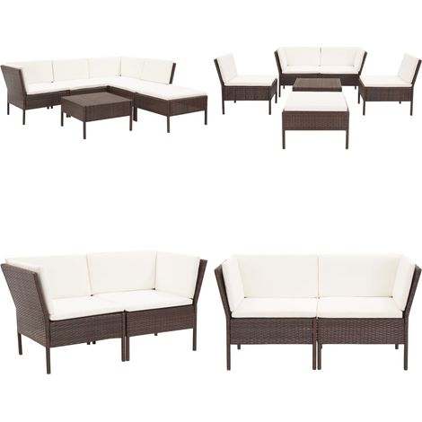 6-tlg. Garten-Lounge-Set mit Auflagen Poly Rattan Braun - Gartenloungesessel - Outdoor-Loungeset - Rattan Gartenmöbel - Poolparty Dekoration - Gartenmöbel Set - Home & Living (1/5)