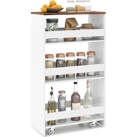 Slim Rolling Kitchen Cart with Charging Station, 4-Tier Organizer