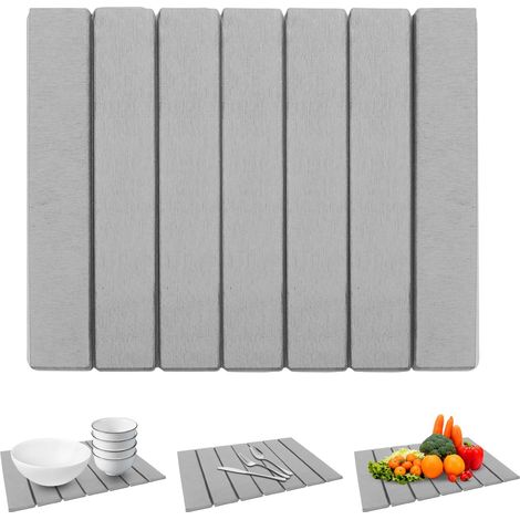 Tapis de cuisine en pierre à séchage rapide, absorbant, réutilisable, pour égouttoir pliable, comptoir de cuisine, vaisselle, bouteilles, tasses (gris) (1/5)