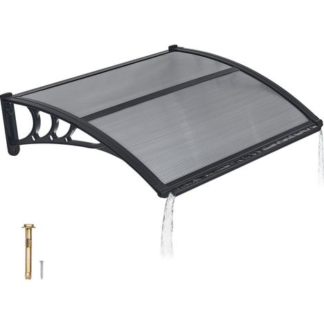 Auvent de Porte d'Entrée 75,5x100 cm Marquise de Porte Extérieur Polycarbonate pour Fenêtres Porche Balcon, Protection contre la Pluie, la Neige, le Soleil, avec Drainage, Support ABS, Gris Fumé (1/5)