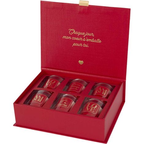 Coffret 6 Bougies Parfumées "Amour" 30g Rouge (1/4)