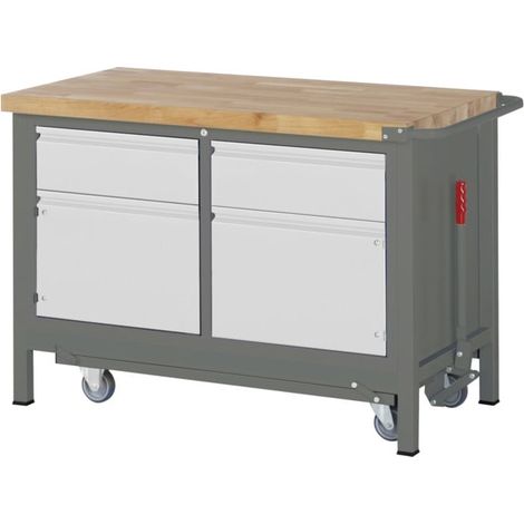 Etabli STIER Premium avec châssis roulant abaissable, 2 tiroirs et 2 portes battantes, lxPxH 1 250x700x880 mm (1/5)
