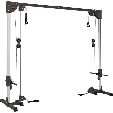 Appareil de musculation double poulie vis-à-vis crossover, charge libre avec haltères 2 x 50 kg, dimensions 245 x 85 x 207 cm (1/5)