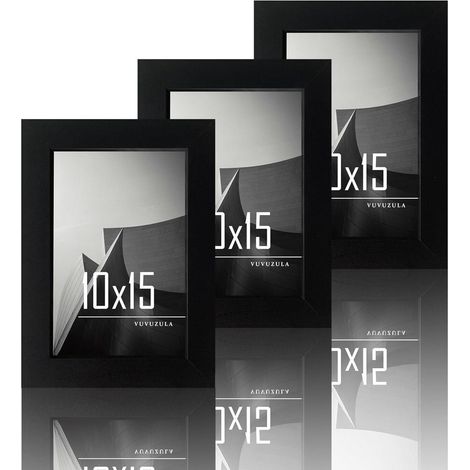 VUVUZULA Bilderrahmen 10x15cm Schwarz 3er Set Holz Fotorahmen 4x6 Zoll (1/5)