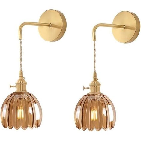 Applique Murale en Verre Fleur Vintage E27 Lampe Murale Rétro Abat-jour Art Déco Lampe Suspendue pour Couloir Chambre Cuisine Salon Ambre 2pcs (1/5)