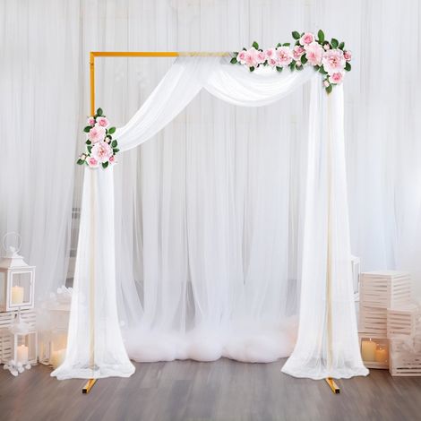 Support de décoration de jardin pour mariage, support carré en métal pour fête d'anniversaire - Jaune, hauteur réglable, 2 x 1,5 m (1/5)